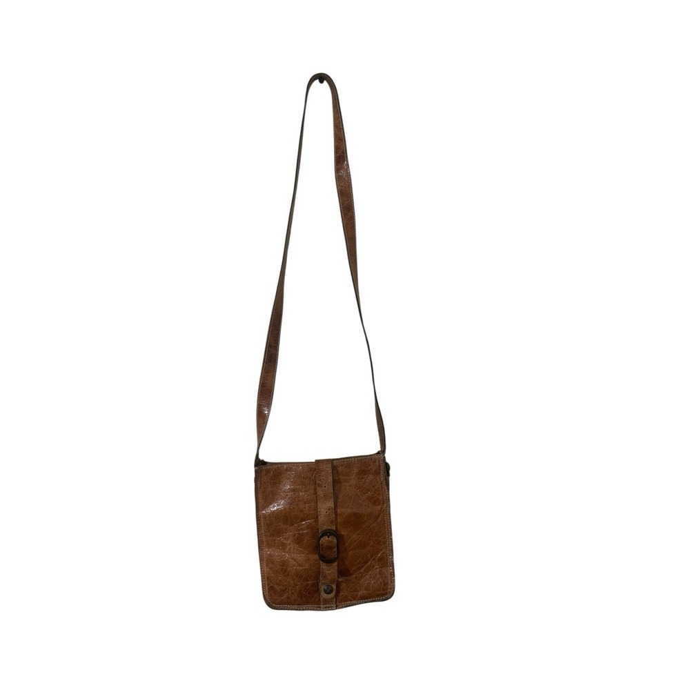 Patricia Nash Crossbody‎ Crinkle Leather Saddle Messenger Bag Brown Boho